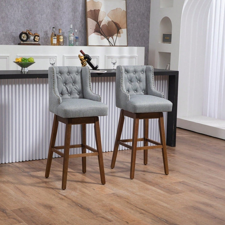 Bar Stools Set Of 2 Counter Height Chairs With Footrest For Kitchen, Dining Room And 360 Degree Swivel Image 1