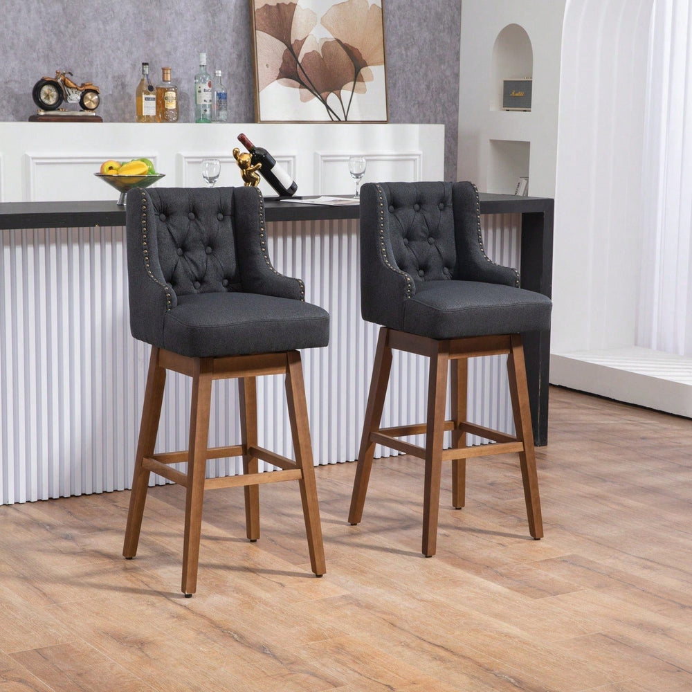 Bar Stools Set Of 2 Counter Height Chairs With Footrest For Kitchen, Dining Room And 360 Degree Swivel Image 2