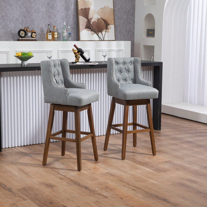 Bar Stools Set Of 2 Counter Height Chairs With Footrest For Kitchen, Dining Room And 360 Degree Swivel Image 3