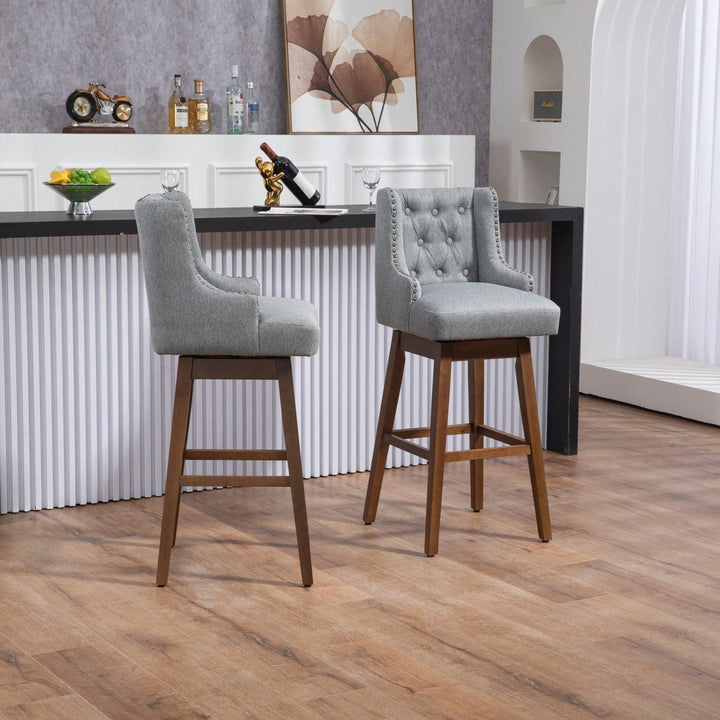 Bar Stools Set Of 2 Counter Height Chairs With Footrest For Kitchen, Dining Room And 360 Degree Swivel Image 4