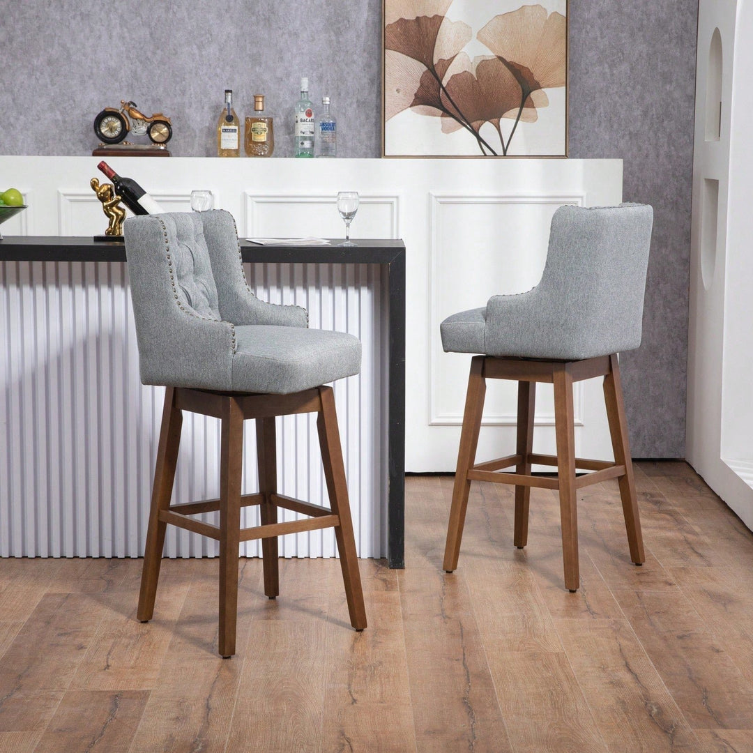 Bar Stools Set Of 2 Counter Height Chairs With Footrest For Kitchen, Dining Room And 360 Degree Swivel Image 6