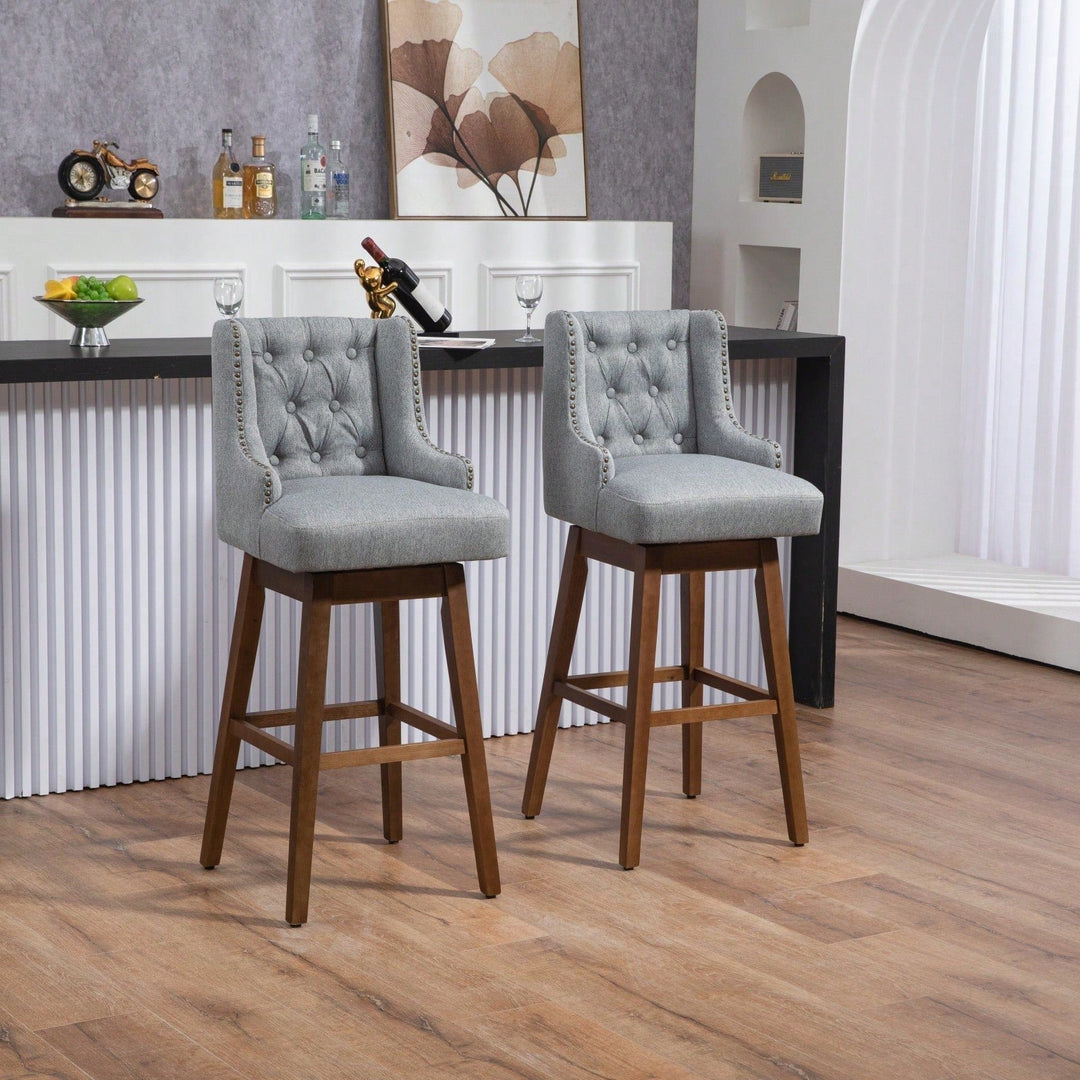 Bar Stools Set Of 2 Counter Height Chairs With Footrest For Kitchen, Dining Room And 360 Degree Swivel Image 7