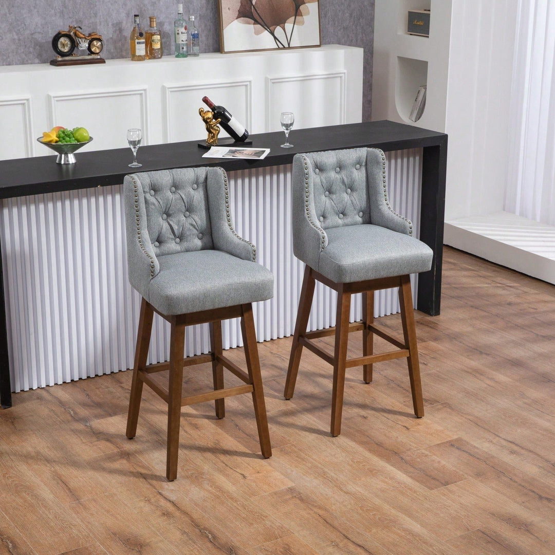 Bar Stools Set Of 2 Counter Height Chairs With Footrest For Kitchen, Dining Room And 360 Degree Swivel Image 8