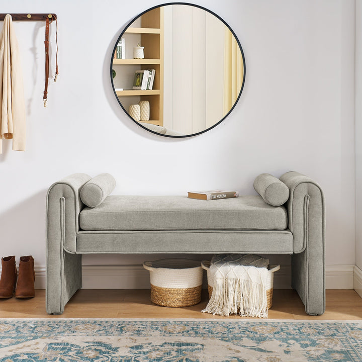 Large Beige Linen Fabric Bedroom Storage Stool With Ample Space - Versatile Seating For Bed End, Living Room, Or Image 6