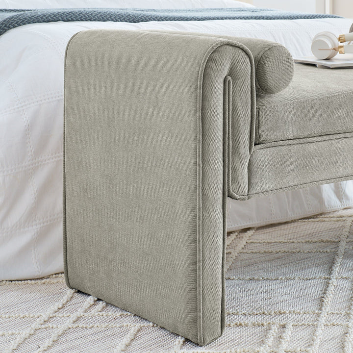 Large Beige Linen Fabric Bedroom Storage Stool With Ample Space - Versatile Seating For Bed End, Living Room, Or Image 7