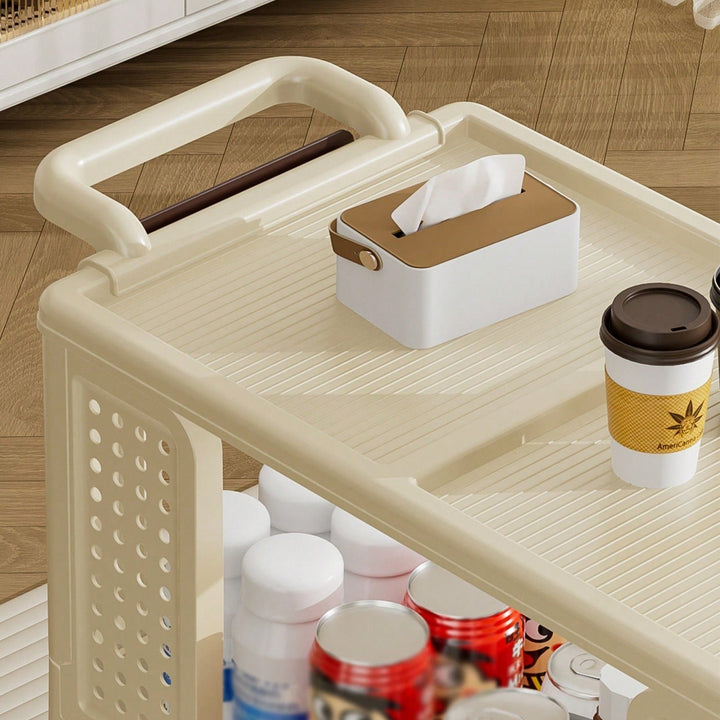 Beige 3-Tier Rolling Storage Cart with Lockable Wheels Versatile Organizer for Kitchen Bathroom Laundry Image 6