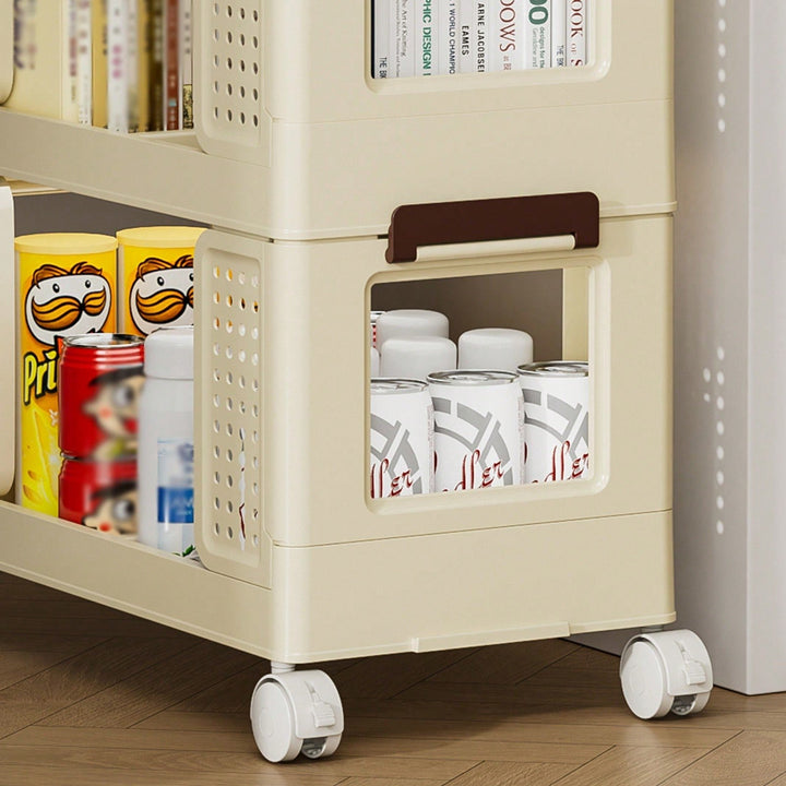 Beige 3-Tier Rolling Storage Cart with Lockable Wheels Versatile Organizer for Kitchen Bathroom Laundry Image 7