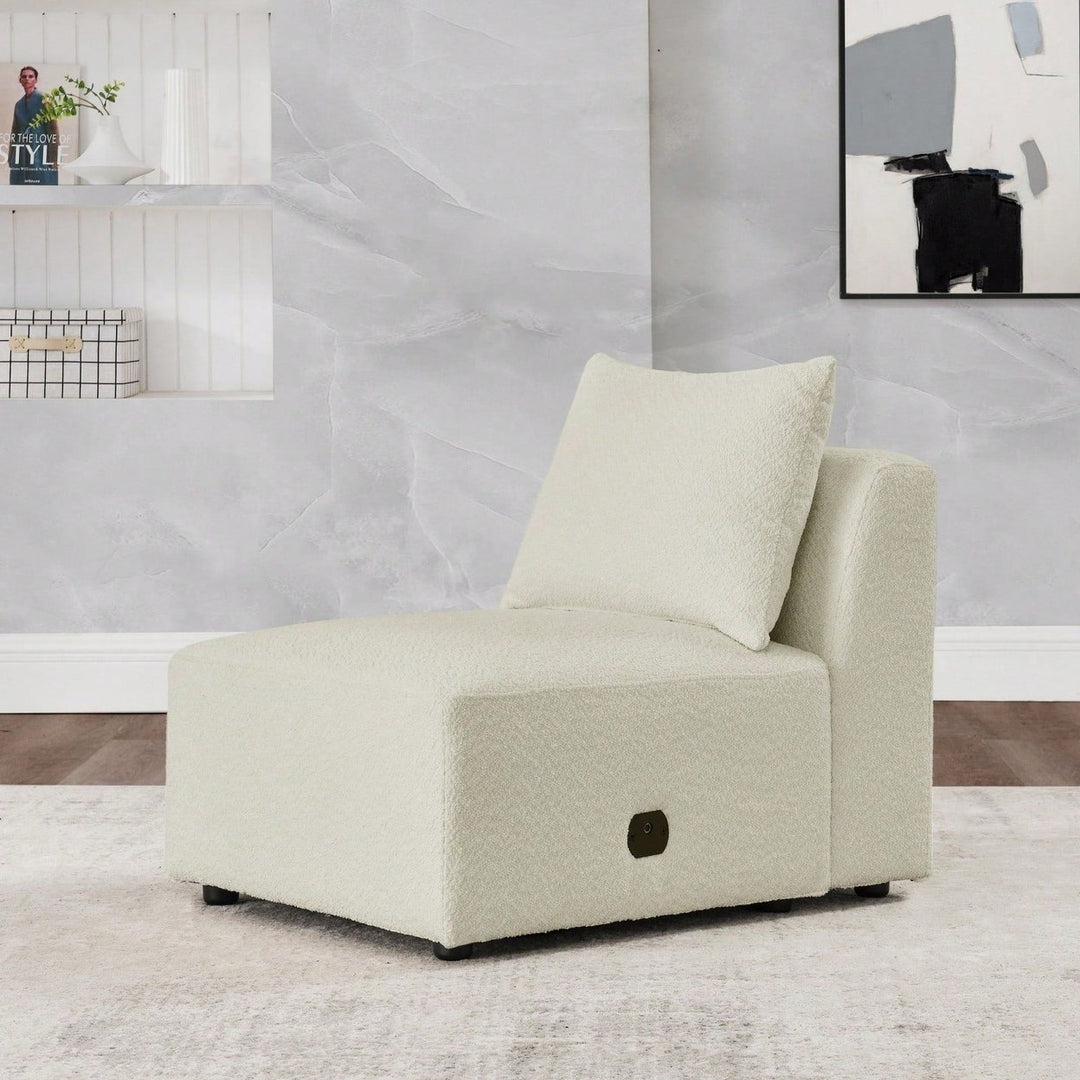 Beige Modular Single Seater Sofa Chair with Back Pillow High-Density Sponge Pocket Spring Easy Assembly Image 4