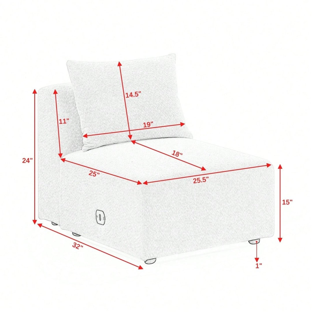 Beige Modular Single Seater Sofa Chair with Back Pillow High-Density Sponge Pocket Spring Easy Assembly Image 5