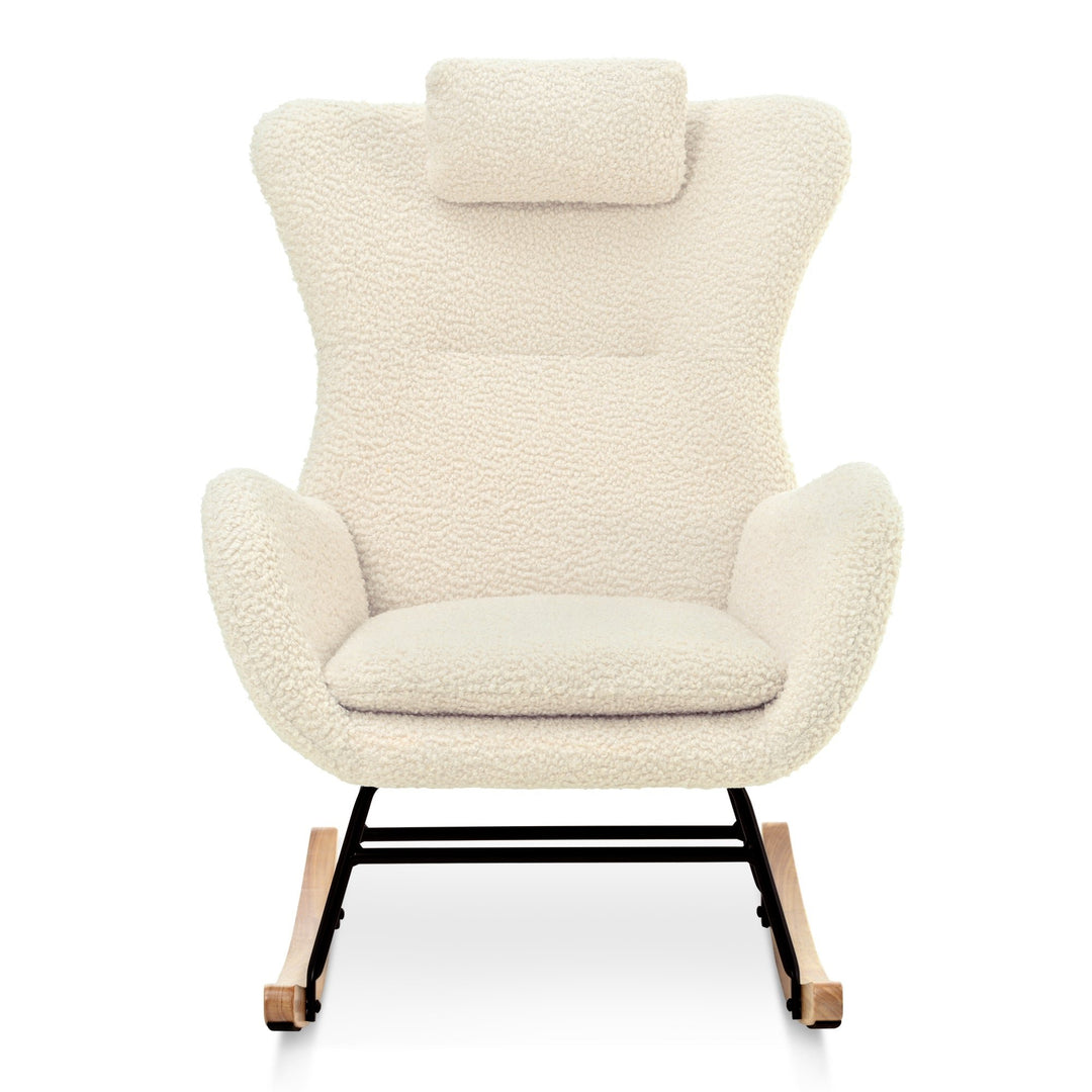 Beige Teddy Upholstered Rocker Glider Chair with Adjustable Headrest for Nursery Bedroom Living Room Office Image 4