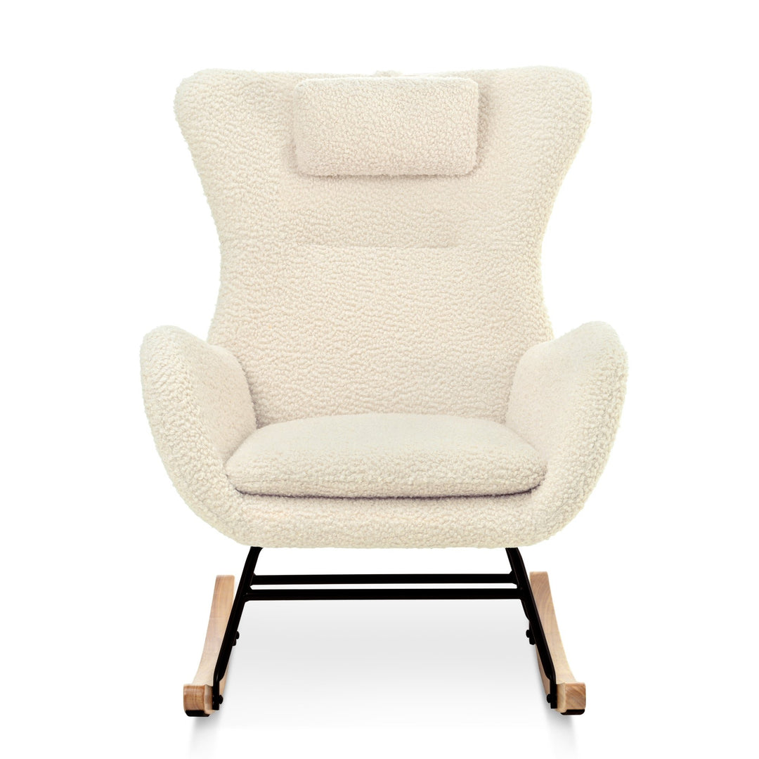 Beige Teddy Upholstered Rocker Glider Chair with Adjustable Headrest for Nursery Bedroom Living Room Office Image 5