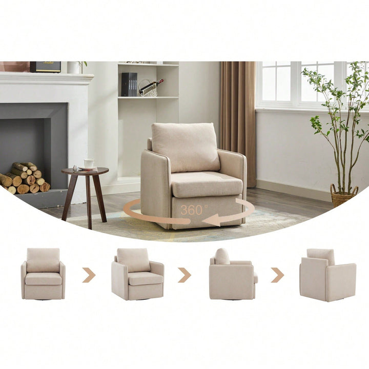 Comfy Single Sofa Chair With Storage, Modern Arm Chair For Living Room, Fabric Swivel Armchair With Metal Base Image 8