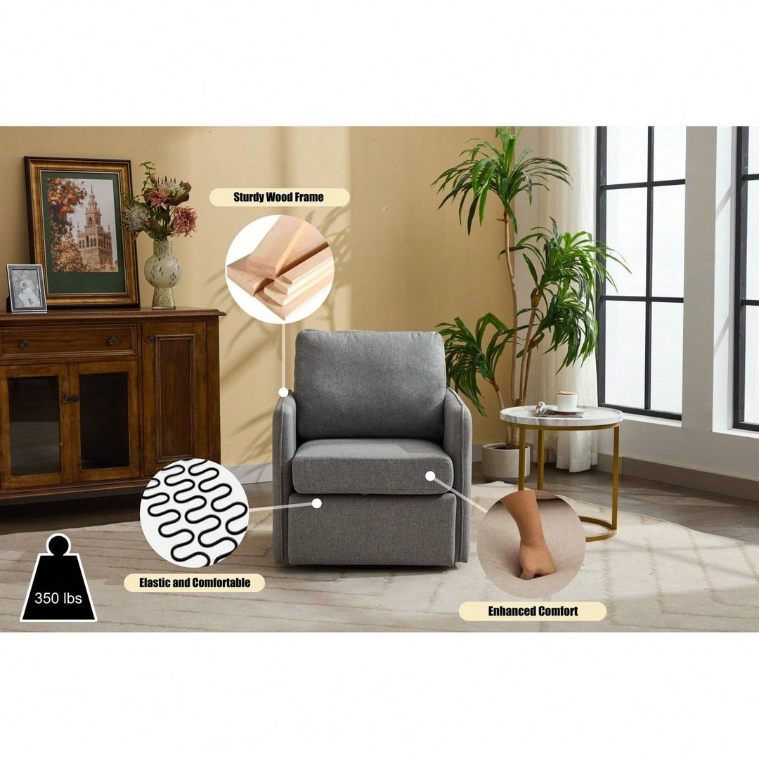 Comfy Single Sofa Chair With Storage, Modern Arm Chair For Living Room, Fabric Swivel Armchair With Metal Base Image 10