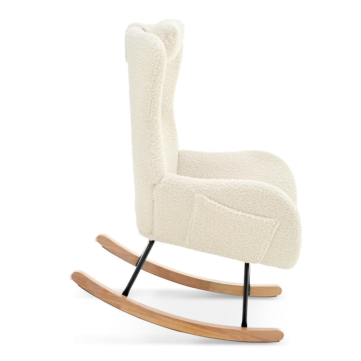 Beige Teddy Upholstered Rocker Glider Chair with Adjustable Headrest for Nursery Bedroom Living Room Office Image 9