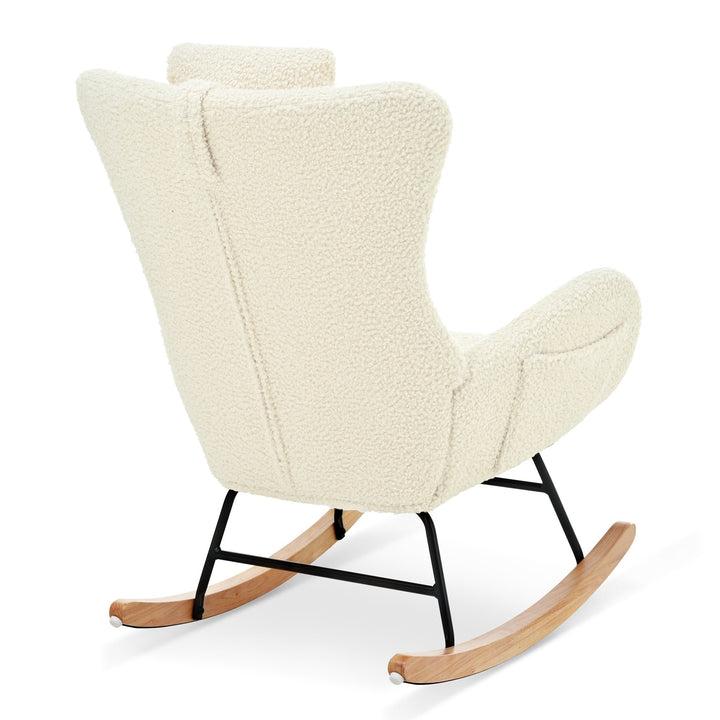 Beige Teddy Upholstered Rocker Glider Chair with Adjustable Headrest for Nursery Bedroom Living Room Office Image 10