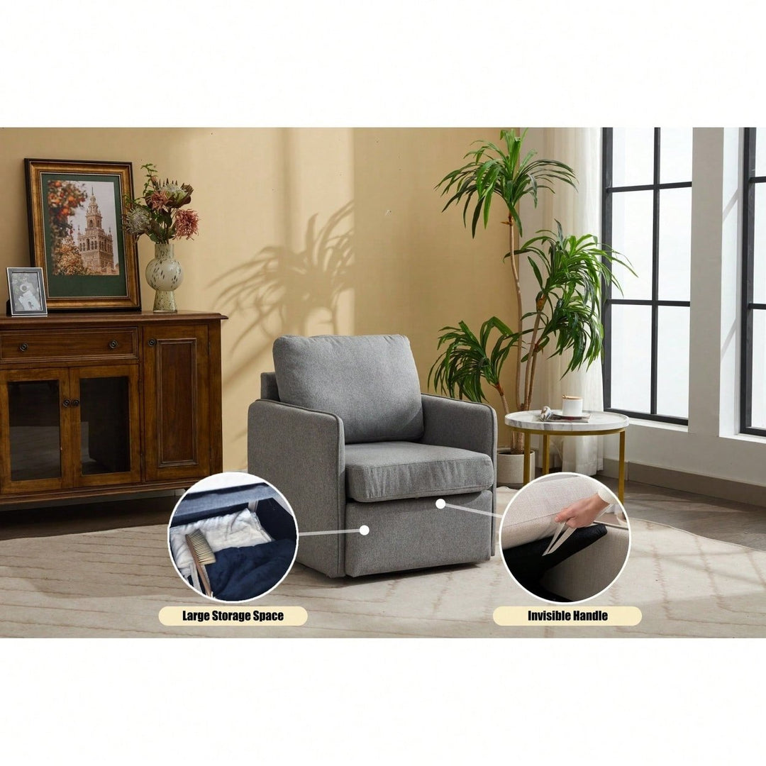 Comfy Single Sofa Chair With Storage, Modern Arm Chair For Living Room, Fabric Swivel Armchair With Metal Base Image 11