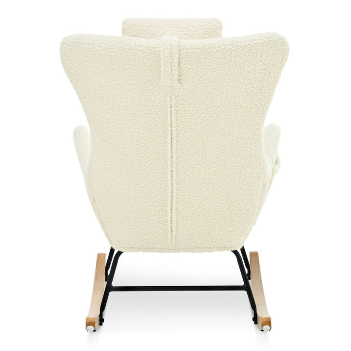 Beige Teddy Upholstered Rocker Glider Chair with Adjustable Headrest for Nursery Bedroom Living Room Office Image 11