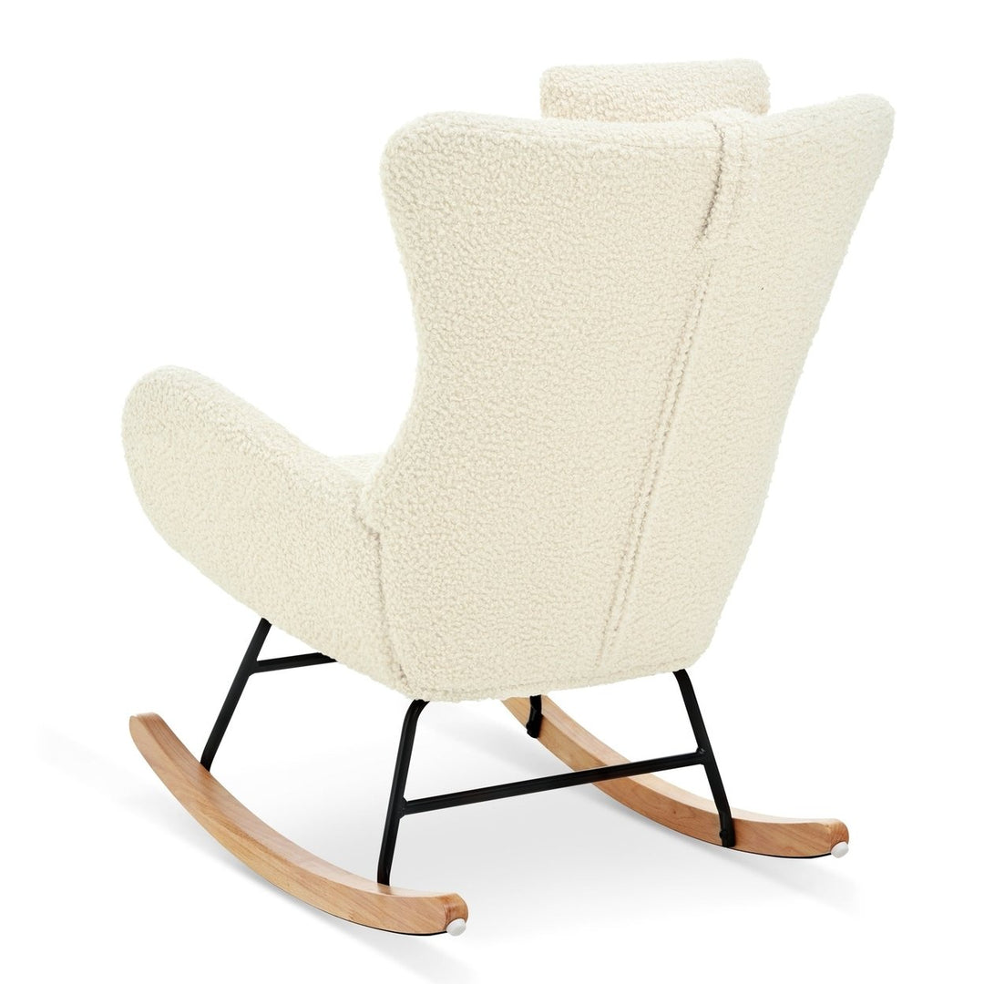 Beige Teddy Upholstered Rocker Glider Chair with Adjustable Headrest for Nursery Bedroom Living Room Office Image 12