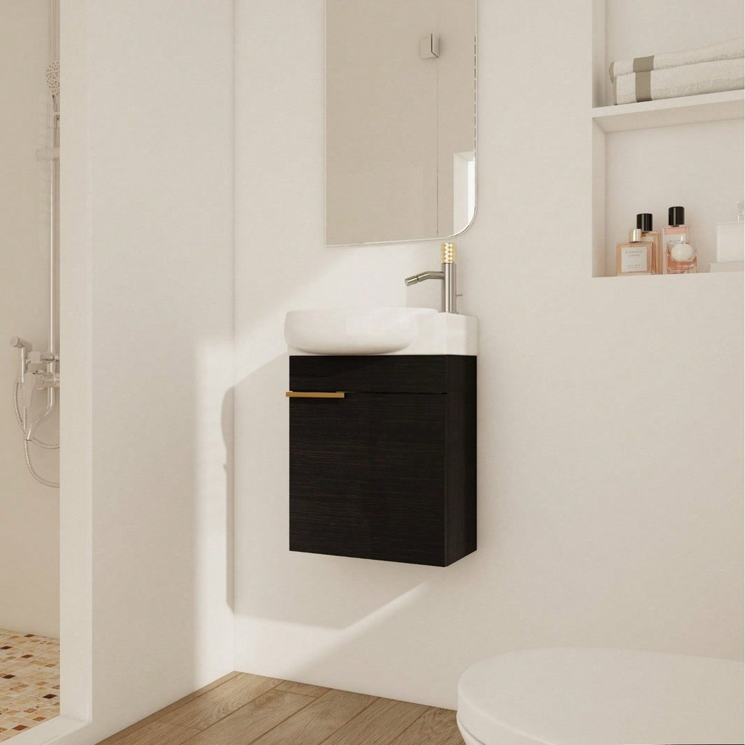 Compact 16 Inch Wall Mounted Bathroom Vanity with Soft Close Door and Ceramic Sink for Small Spaces Image 2