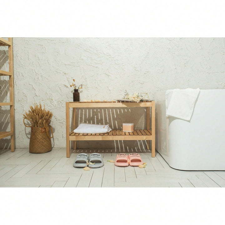 Birch Shoe Bench - 3 Tier Sturdy Storage Organizer Image 3