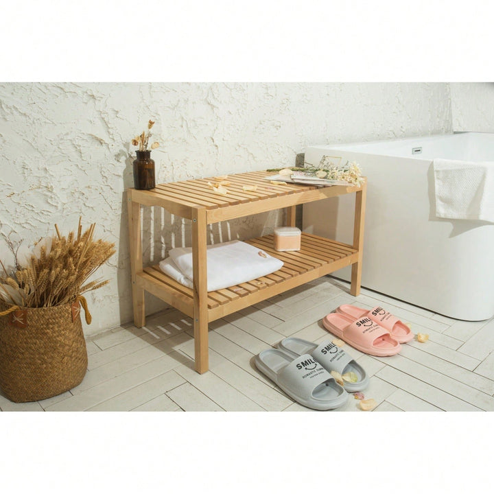 Birch Shoe Bench - 3 Tier Sturdy Storage Organizer Image 4