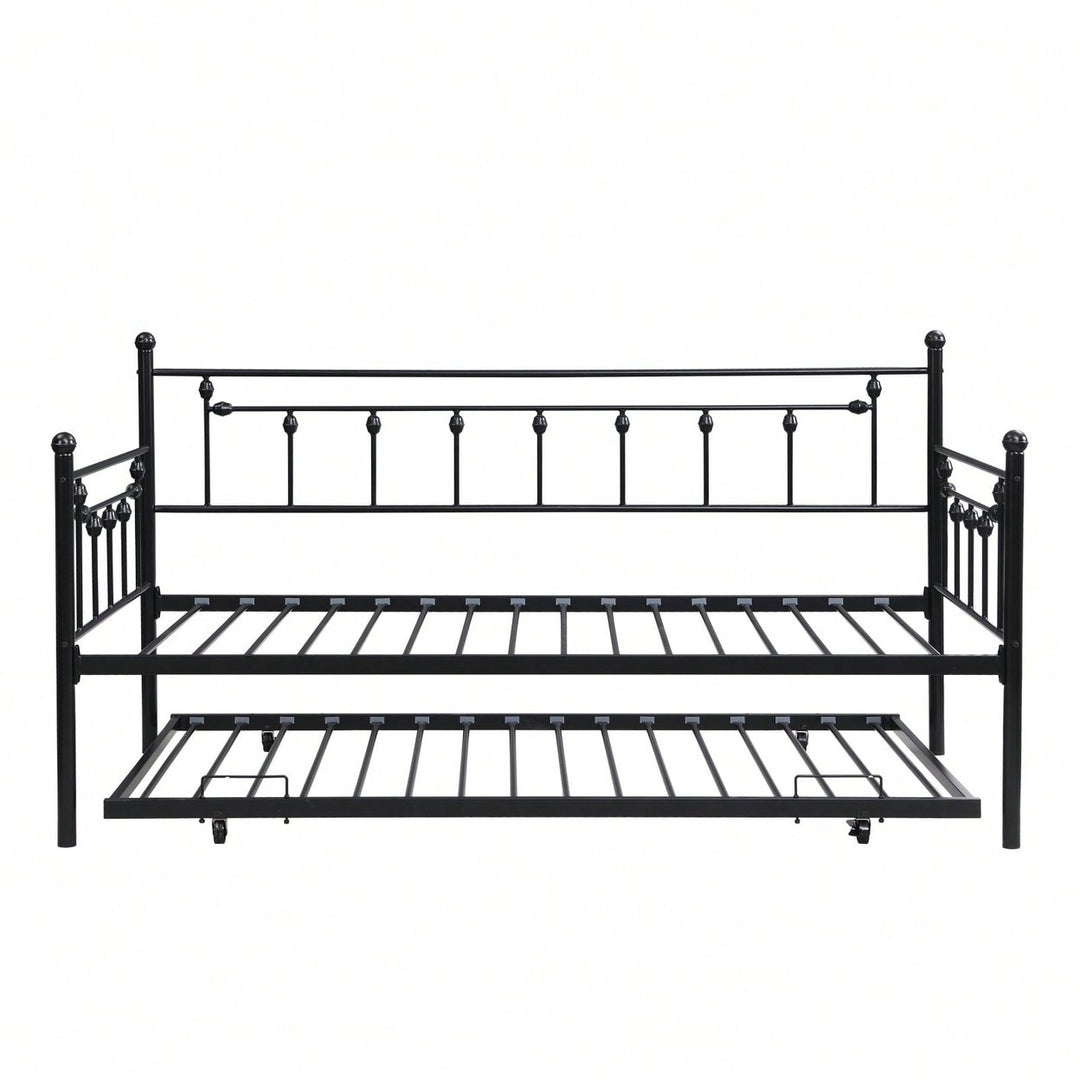 Black Metal Daybed with Trundle Modern Design Sturdy Steel Frame Easy Assembly Space Saving Noise-Free for Kids Room Image 1