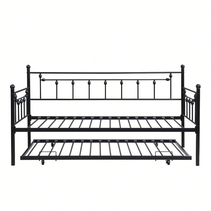 Black Metal Daybed with Trundle Modern Design Sturdy Steel Frame Easy Assembly Space Saving Noise-Free for Kids Room Image 1