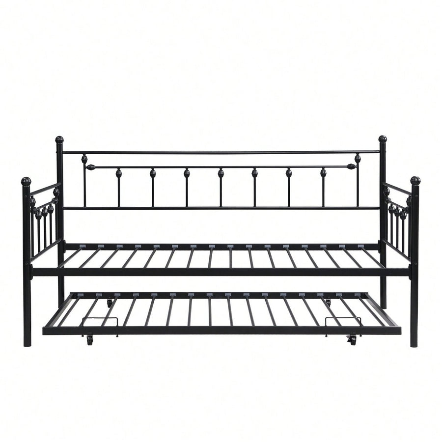 Black Metal Daybed with Trundle Modern Design Sturdy Steel Frame Easy Assembly Space Saving Noise-Free for Kids Room Image 1