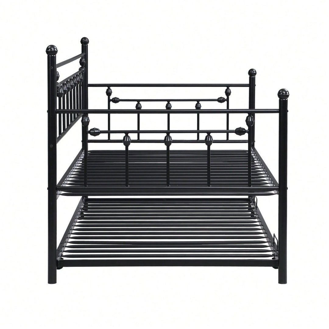 Black Metal Daybed with Trundle Modern Design Sturdy Steel Frame Easy Assembly Space Saving Noise-Free for Kids Room Image 4