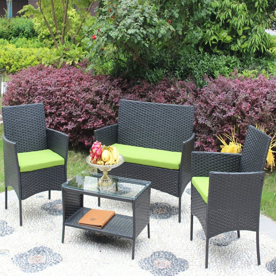 Black Rattan Patio Furniture Set Outdoor Patio Cushioned Seat Wicker Sofa Image 1