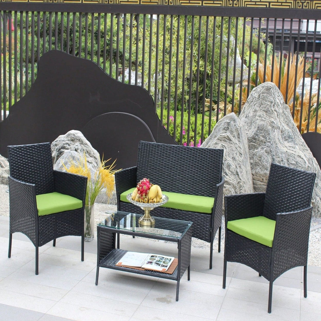 Black Rattan Patio Furniture Set Outdoor Patio Cushioned Seat Wicker Sofa Image 2