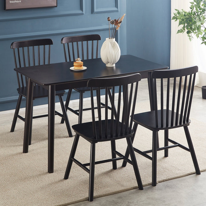 Black Rubber Wood Dining Chairs Set of 4 Simple Natural Solid Wood Living Room Seating Image 3