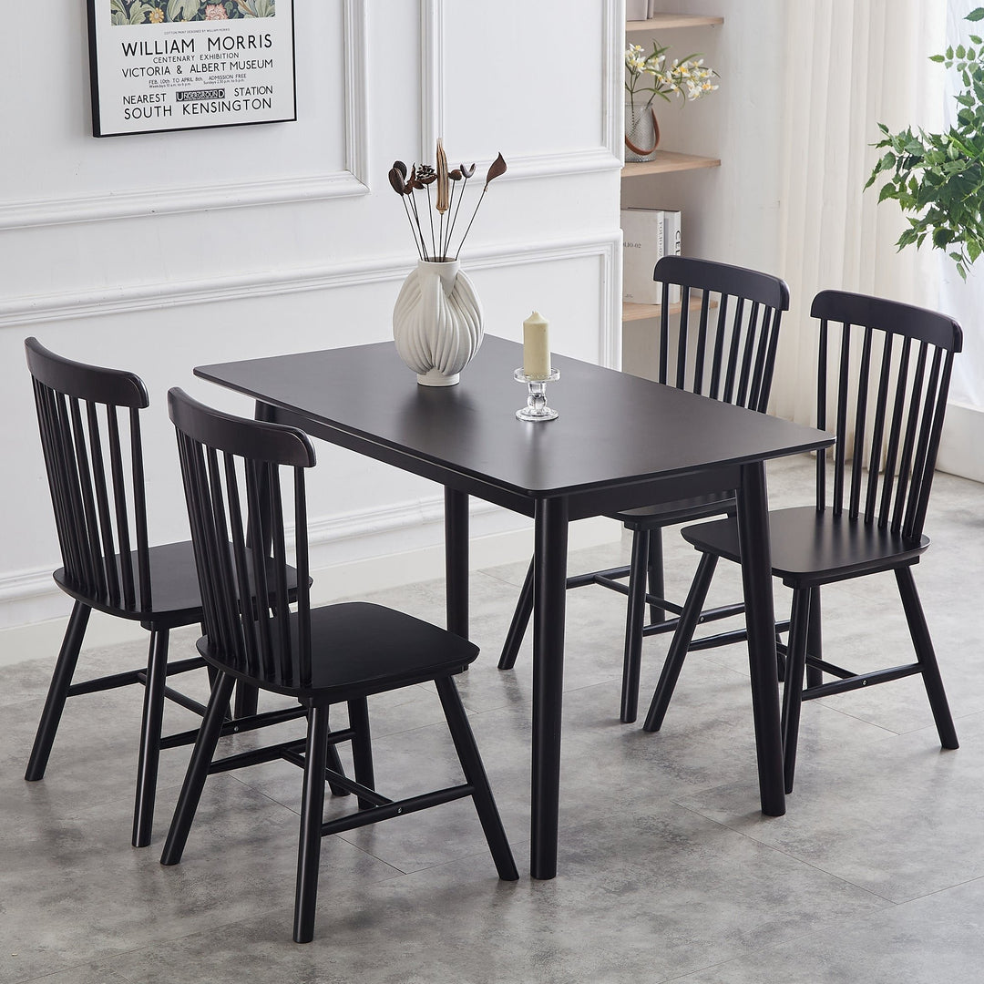 Black Rubber Wood Dining Chairs Set of 4 Simple Natural Solid Wood Living Room Seating Image 4