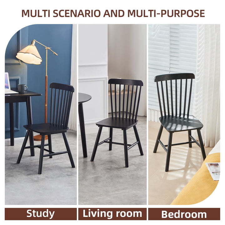 Black Rubber Wood Dining Chairs Set of 4 Simple Natural Solid Wood Living Room Seating Image 5