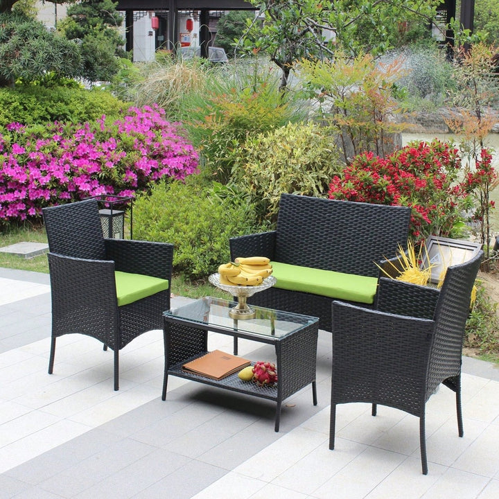 Black Rattan Patio Furniture Set Outdoor Patio Cushioned Seat Wicker Sofa Image 6