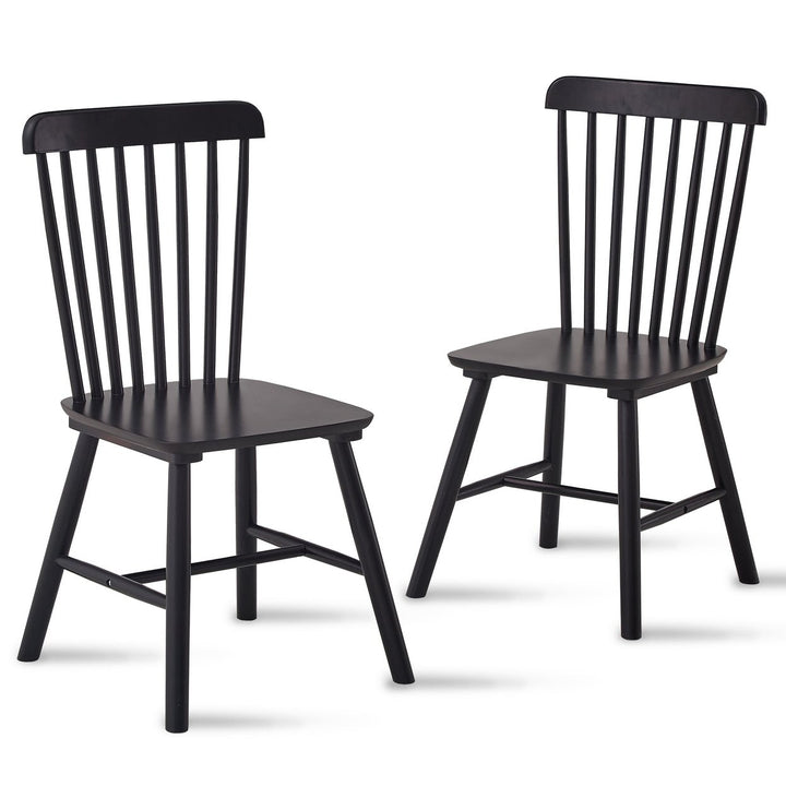 Black Rubber Wood Dining Chairs Set of 4 Simple Natural Solid Wood Living Room Seating Image 12