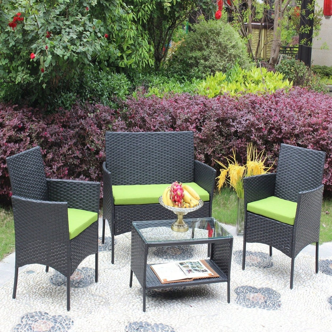 Black Rattan Patio Furniture Set Outdoor Patio Cushioned Seat Wicker Sofa Image 8