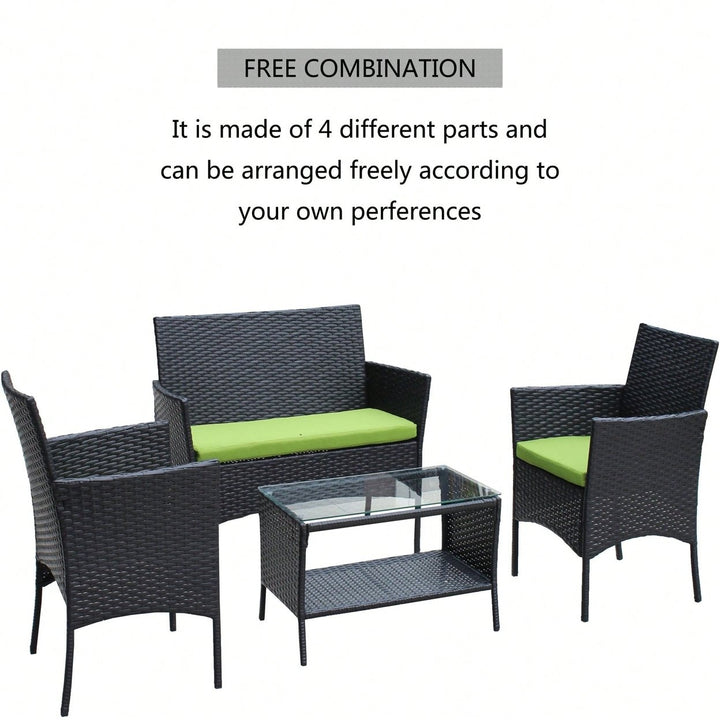 Black Rattan Patio Furniture Set Outdoor Patio Cushioned Seat Wicker Sofa Image 9