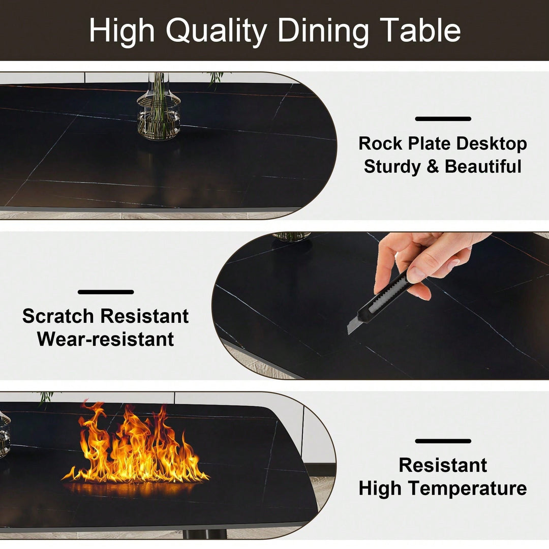 Black Sintered Stone Tabletop With Golden Stripe Pattern, Black Metal Legs Dining Image 7