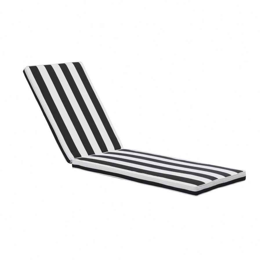 Black White Stripe Outdoor Lounge Chair Cushion Replacement UV Resistant Breathable 75 Inch with Adjustable Straps Image 1