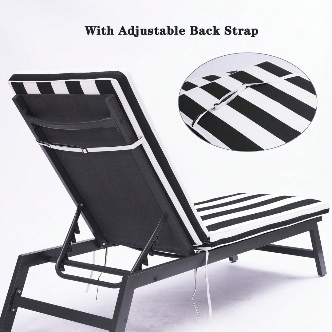 Black White Stripe Outdoor Lounge Chair Cushion Replacement UV Resistant Breathable 75 Inch with Adjustable Straps Image 3