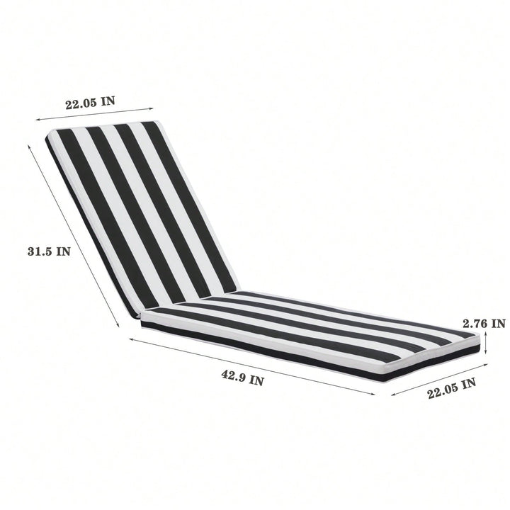 Black White Stripe Outdoor Lounge Chair Cushion Replacement UV Resistant Breathable 75 Inch with Adjustable Straps Image 4