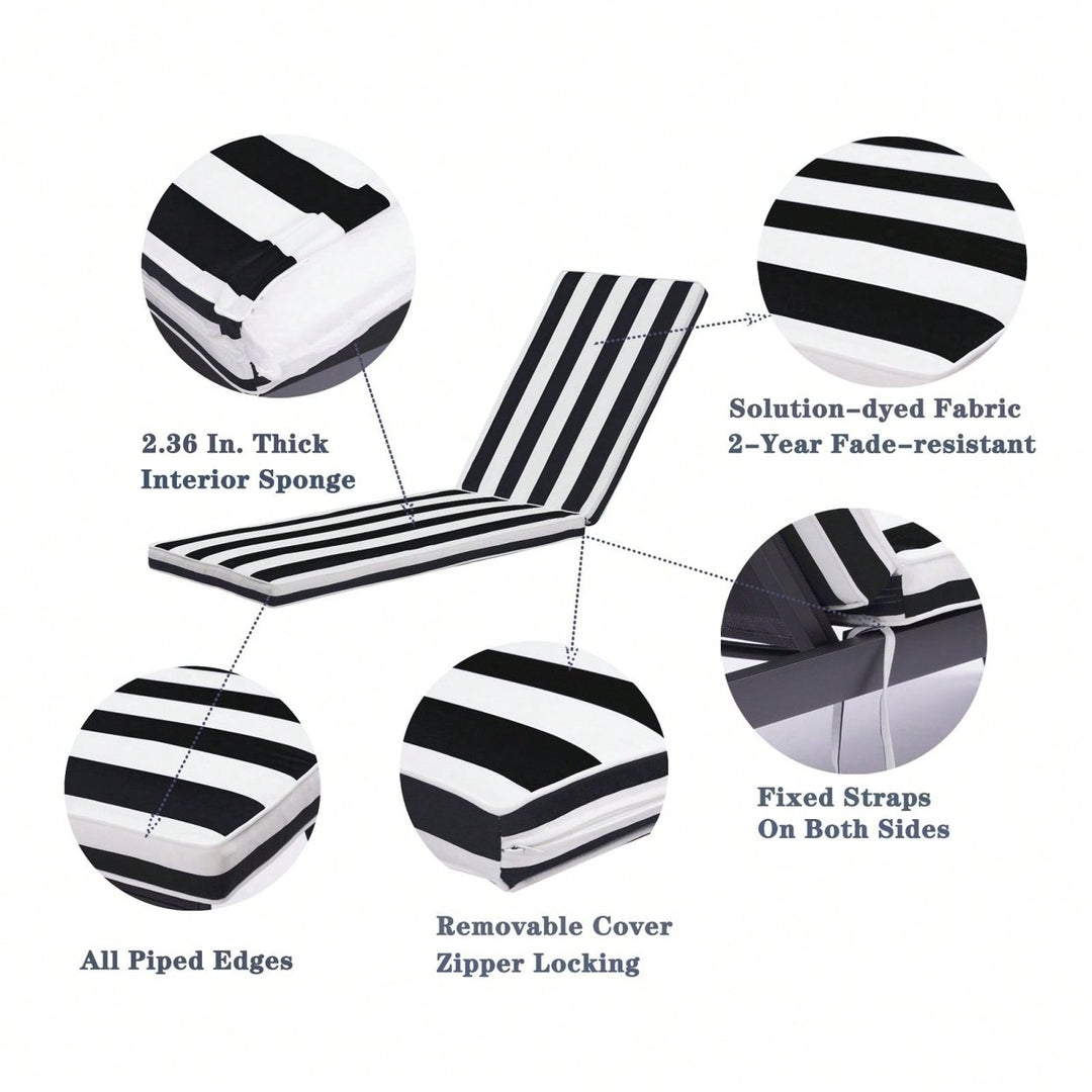 Black White Stripe Outdoor Lounge Chair Cushion Replacement UV Resistant Breathable 75 Inch with Adjustable Straps Image 5