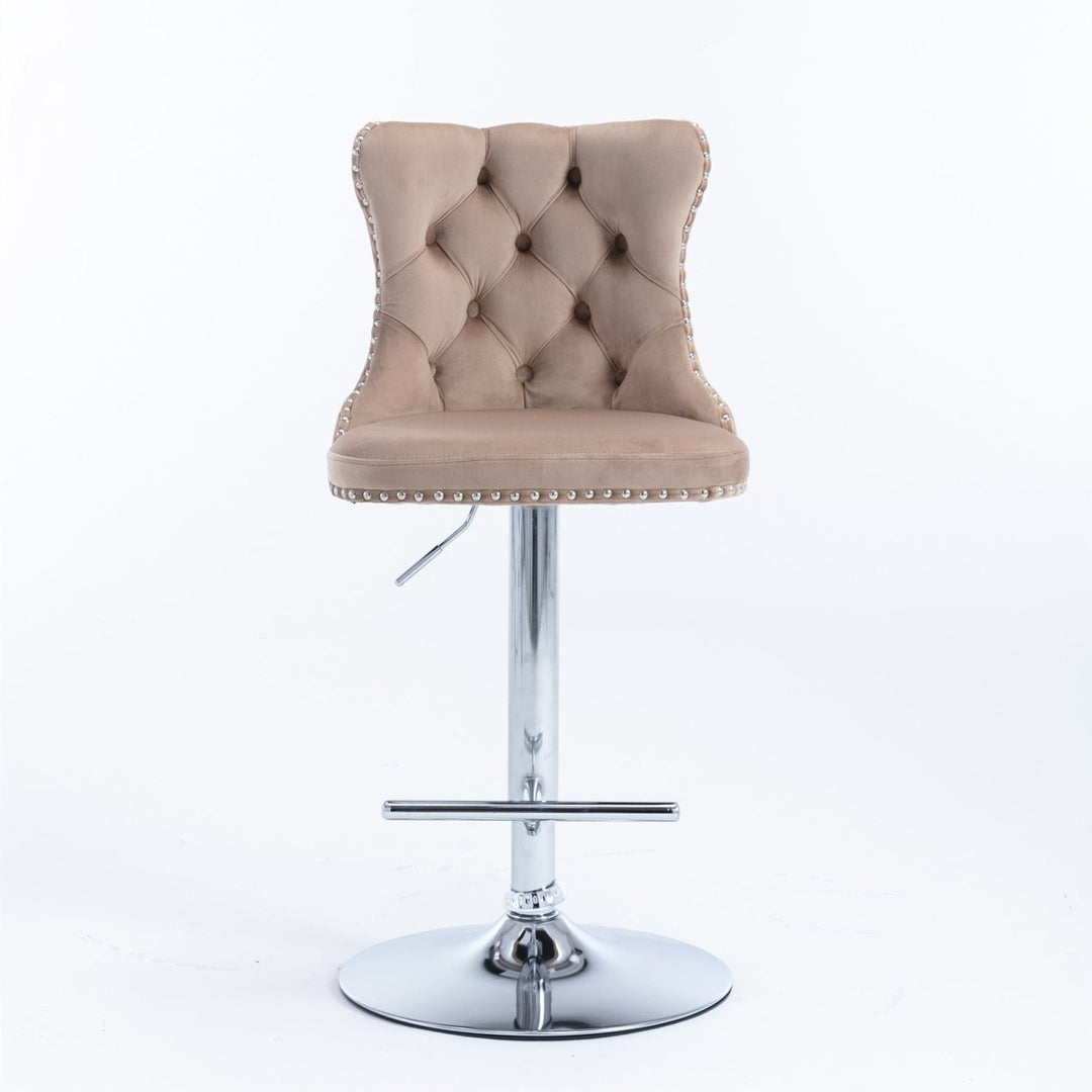 Adjustable Swivel Velvet Barstools with Chrome Base, Modern Upholstered Comfort, Tufted Back, 25-33 Inch Seat Height, Image 2