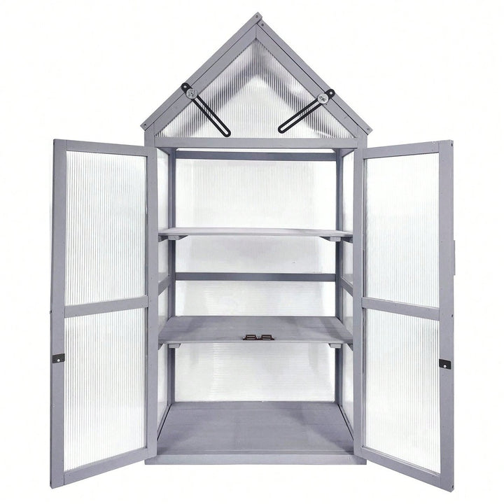 Adjustable UV-Resistant Wood Greenhouse with Removable Shelving for Indoor and Outdoor Gardens Image 6