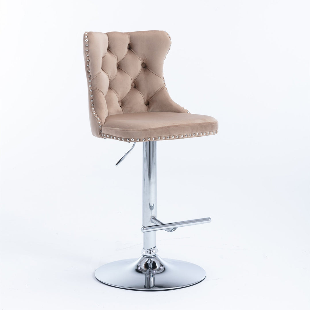 Adjustable Swivel Velvet Barstools with Chrome Base, Modern Upholstered Comfort, Tufted Back, 25-33 Inch Seat Height, Image 3