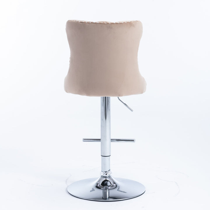 Adjustable Swivel Velvet Barstools with Chrome Base, Modern Upholstered Comfort, Tufted Back, 25-33 Inch Seat Height, Image 6