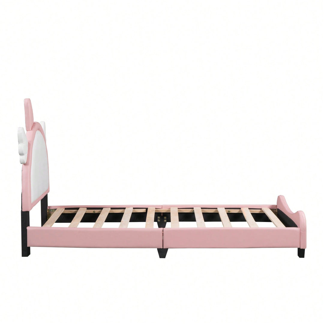 Adorable Twin Size Upholstered Bed With Unicorn Headboard And Footboard In White And Pink Image 3