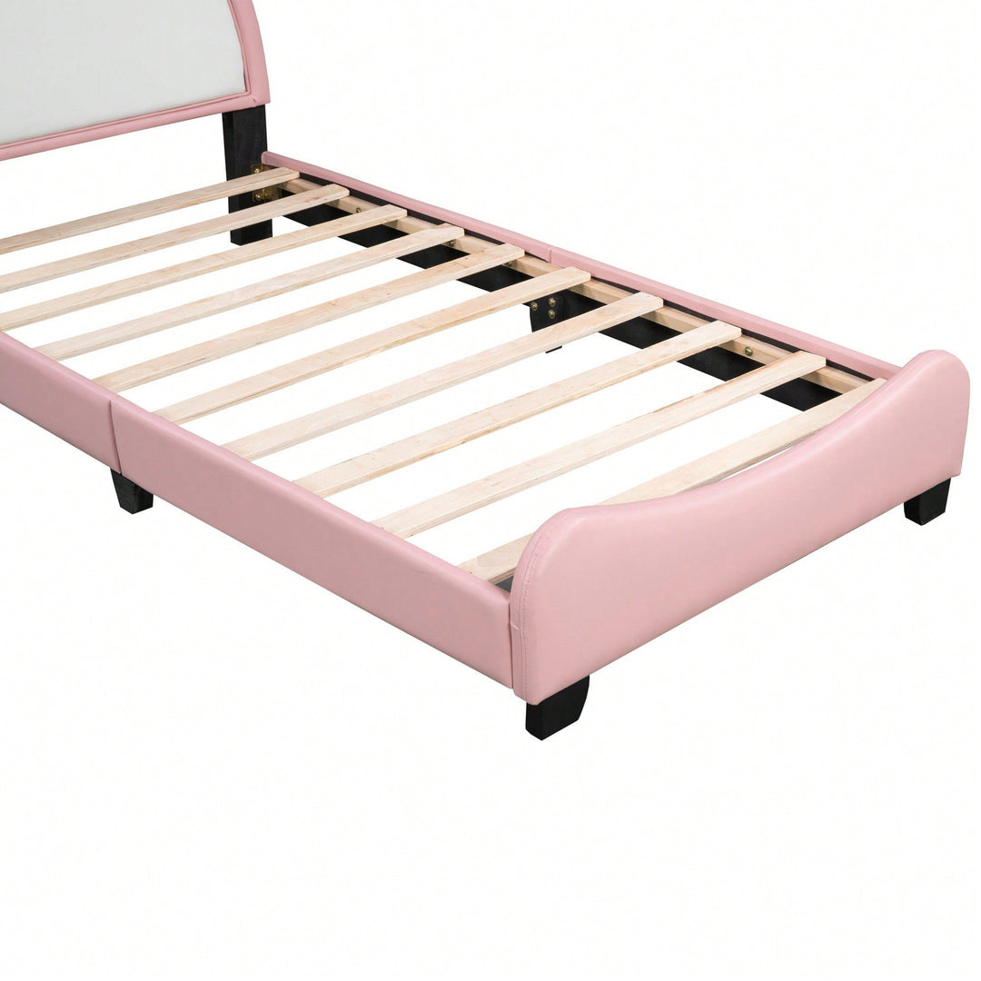 Adorable Twin Size Upholstered Bed With Unicorn Headboard And Footboard In White And Pink Image 5