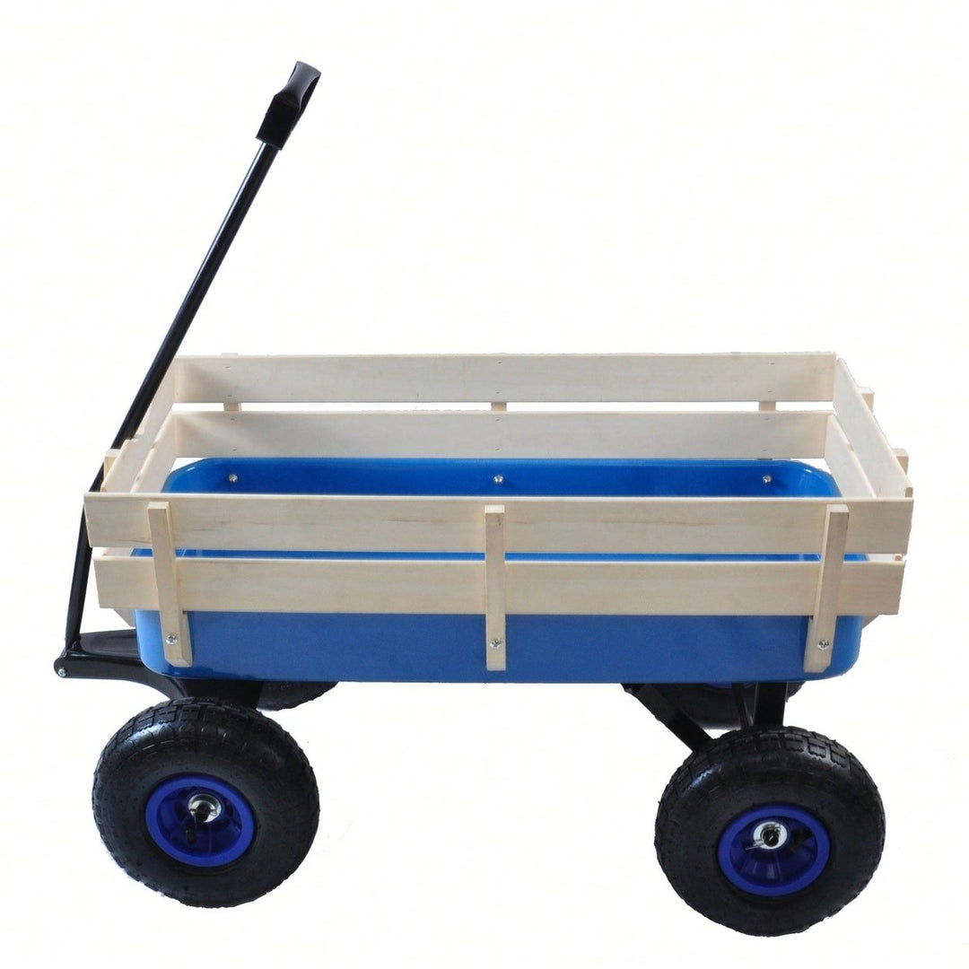 All Terrain Pulling Wagon W/Wood Railing Air Tires Children Kid Garden Image 2